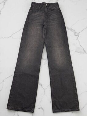 Zara Black Wide Leg Jeans Buckle Back Tab High Waist Cotton Denim Women's Size 0